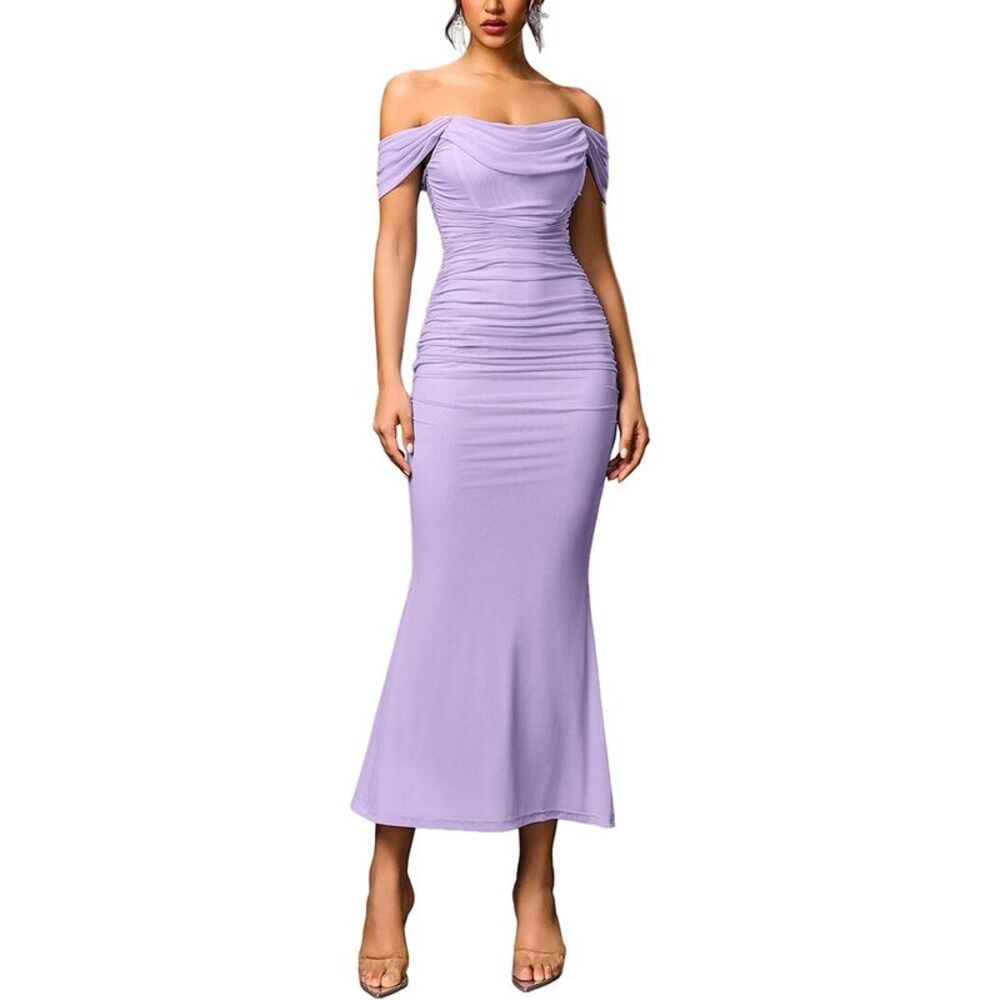 Amanda Royal Womens  Off-The-Shoulder Midi Dress
